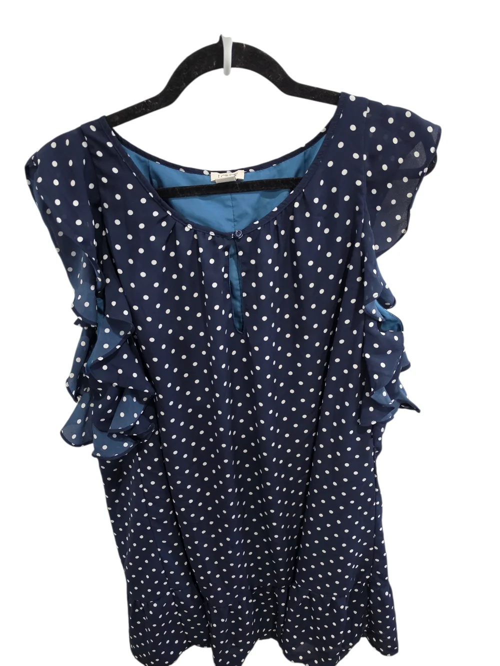 J. Crew Navy and White Polka Dot Ruffle Sleeve Midi Dress Size XL. Cottagecore